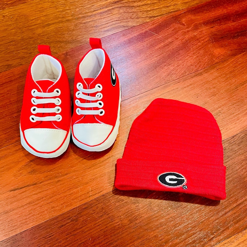 NWOT UGA University of Georgia Hat & Pre Walker Shoes Bundle